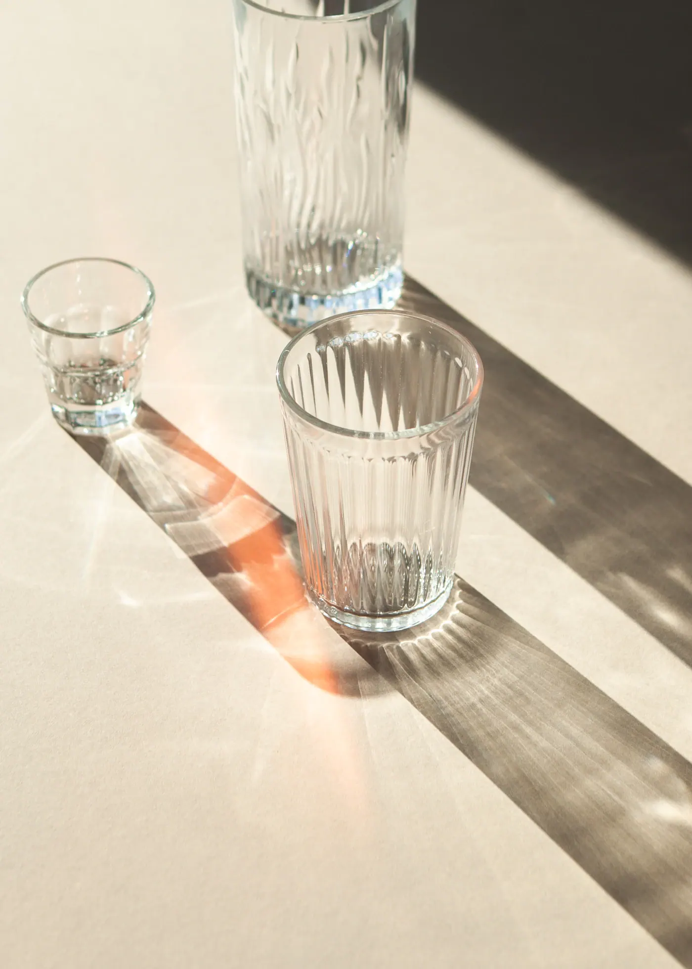 Drinking glasses catching natural light